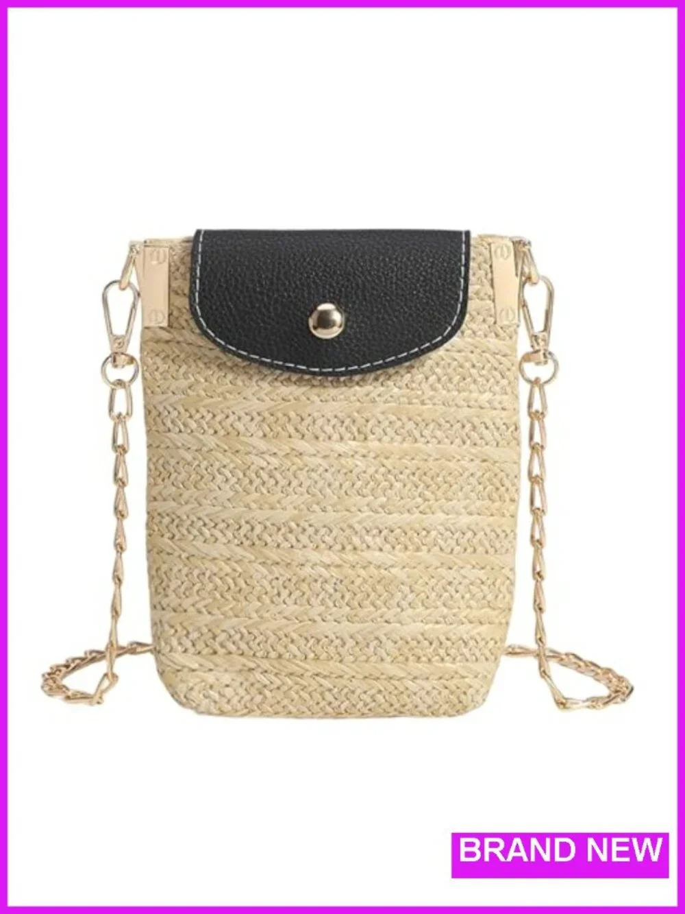 Mini Faux Straw Crossbody Phone Purse with Chain Strap